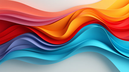 Colorful paper waves on white background, abstract papercut design.の素材