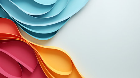 Colorful paper waves on white background, abstract papercut design, copy space.の素材
