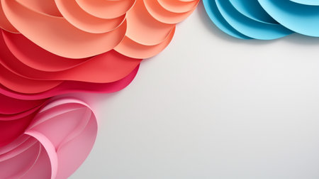 Colorful paper waves on white background, abstract papercut design, copy space.の素材