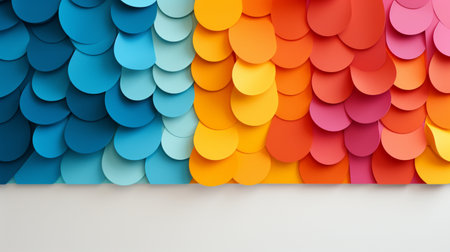 Colorful paper on white background, abstract papercut design, copy space.の素材