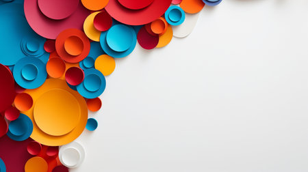 Colorful paper on white background, abstract papercut design, copy space.の素材