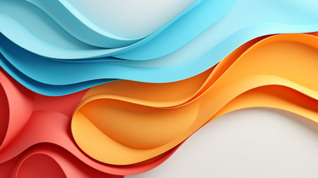 Colorful paper waves on white background, abstract papercut design.の素材