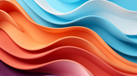 Colorful paper waves on white background, abstract papercut design.の素材