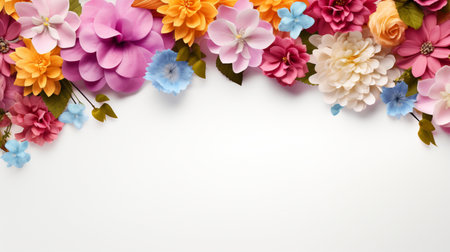 Colorful flower arranged on white background, Copy Space.の素材