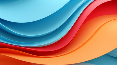 Colorful paper waves on white background, abstract papercut design.の素材