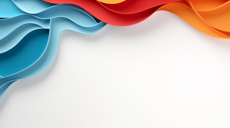Colorful paper waves on white background, abstract papercut design, copy space.の素材