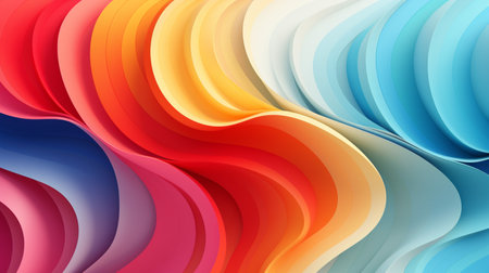 Colorful paper waves on white background, abstract papercut design.の素材