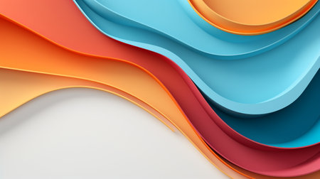Colorful paper waves on white background, abstract papercut design, copy space.の素材