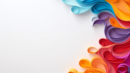 Colorful paper waves on white background, abstract papercut design, copy space.の素材