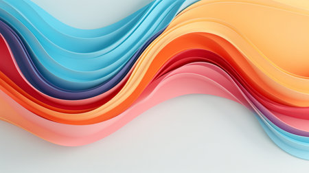 Colorful paper waves on white background, abstract papercut design, copy space.の素材