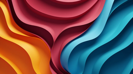 Colorful paper waves on white background, abstract papercut design.の素材