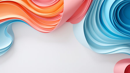 Colorful paper waves on white background, abstract papercut design, copy space.の素材