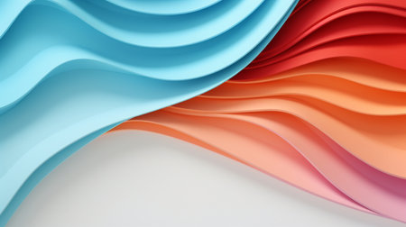 Colorful paper waves on white background, abstract papercut design.の素材