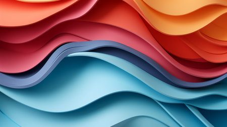 Colorful paper waves on white background, abstract papercut design.の素材