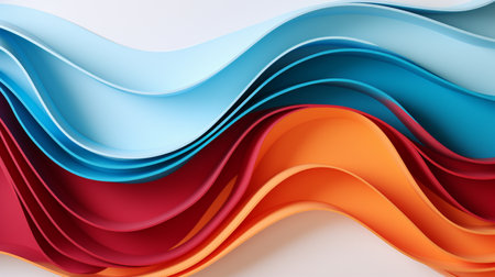 Colorful paper waves on white background, abstract papercut design.の素材