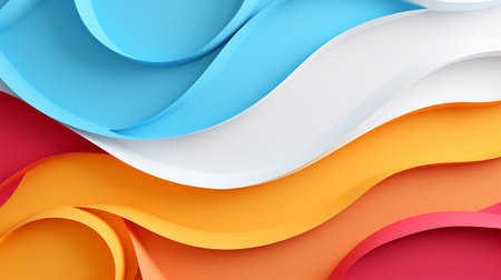 Colorful paper waves on white background, abstract papercut design.の素材
