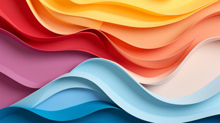 Colorful paper waves on white background, abstract papercut design.の素材