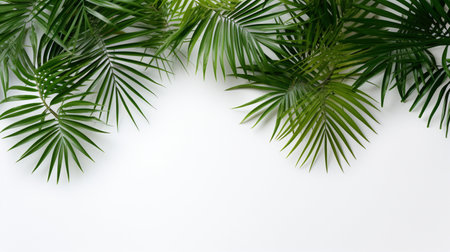 Tropical frame with green palm leaves Design on background, Copy space, Summer background.の素材