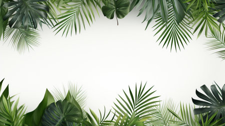 Tropical frame with green palm leaves Design on background, Copy space, Summer background.の素材