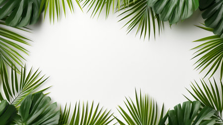 Tropical frame with green palm leaves Design on background, Copy space, Summer background.の素材