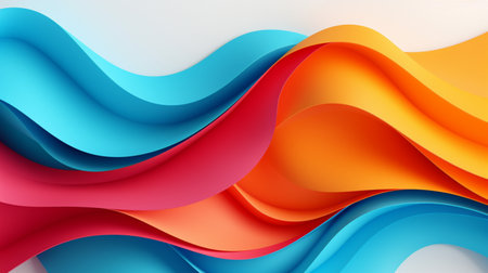 Colorful paper waves on white background, abstract papercut design.の素材