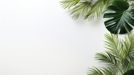 Tropical frame with green palm leaves Design on background, Copy space, Summer background.の素材