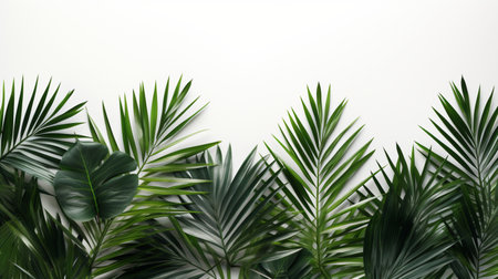 Tropical frame with green palm leaves Design on background, Copy space, Summer background.の素材