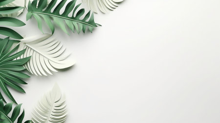 Tropical frame with green palm leaves Design on background, Copy space, Summer background.の素材