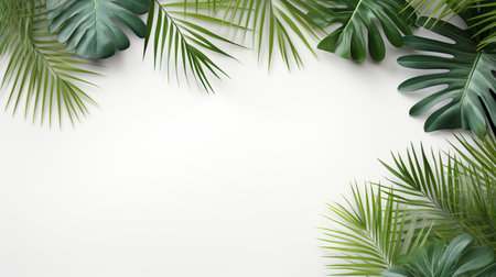 Tropical frame with green palm leaves Design on background, Copy space, Summer background.の素材