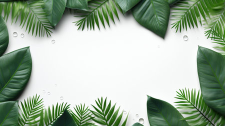 Tropical frame with green palm leaves Design on background, Copy space, Summer background.の素材
