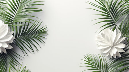Tropical frame with green palm leaves Design on background, Copy space, Summer background.の素材