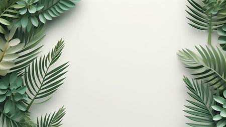 Tropical frame with green palm leaves Design on background, Copy space, Summer background.の素材