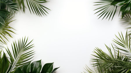 Tropical frame with green palm leaves Design on background, Copy space, Summer background.の素材