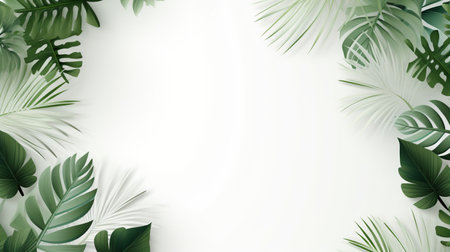 Tropical frame with green palm leaves Design on background, Copy space, Summer background.の素材