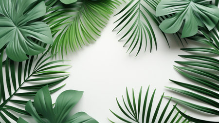 Tropical frame with green palm leaves Design on background, Copy space, Summer background.の素材