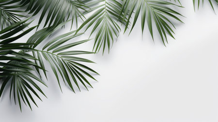 Tropical frame with green palm leaves Design on background, Copy space, Summer background.の素材