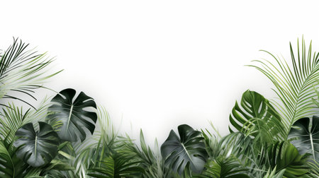 Tropical frame with green palm leaves Design on background, Copy space, Summer background.の素材