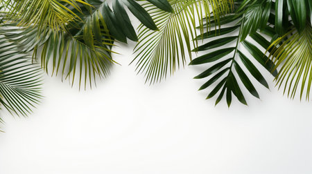 Tropical frame with green palm leaves Design on background, Copy space, Summer background.の素材