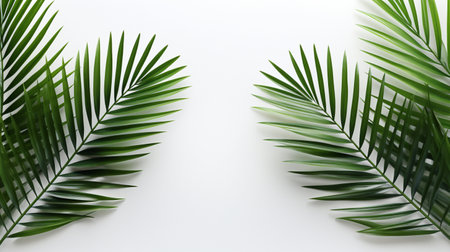 Tropical frame with green palm leaves Design on background, Copy space, Summer background.の素材