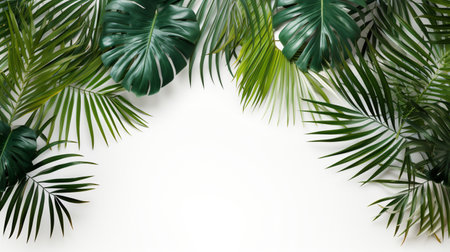 Tropical frame with green palm leaves Design on background, Copy space, Summer background.の素材