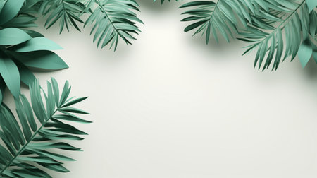 Tropical frame with green palm leaves Design on background, Copy space, Summer background.の素材