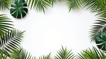 Tropical frame with green palm leaves Design on background, Copy space, Summer background.の素材