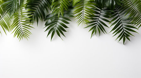 Tropical frame with green palm leaves Design on background, Copy space, Summer background.の素材