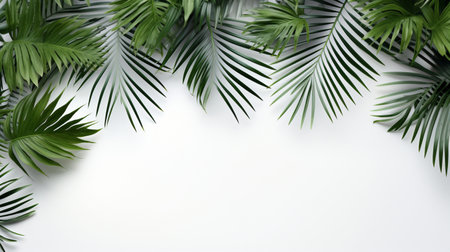 Tropical frame with green palm leaves Design on background, Copy space, Summer background.の素材