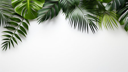 Tropical frame with green palm leaves Design on background, Copy space, Summer background.の素材