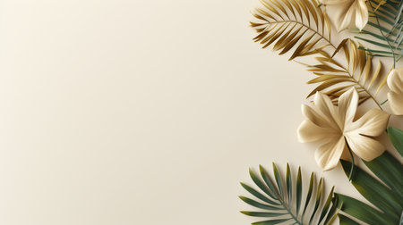 Tropical frame with green palm leaves Design on background, Copy space, Summer background.の素材