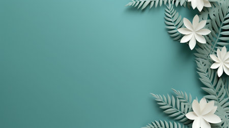 Tropical frame with green palm leaves Design on background, Copy space, Summer background.の素材