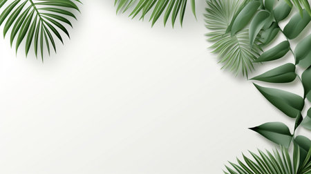 Tropical frame with green palm leaves Design on background, Copy space, Summer background.の素材