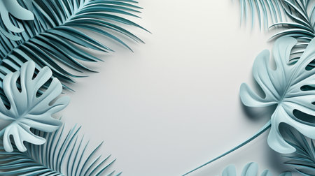 Tropical frame with green palm leaves Design on background, Copy space, Summer background.の素材