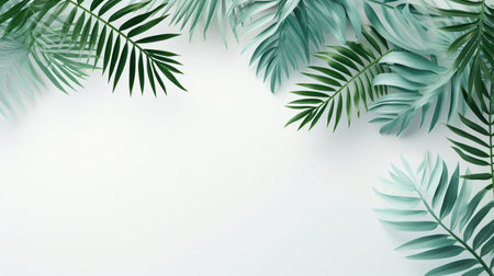Tropical frame with green palm leaves Design on background, Copy space, Summer background.の素材